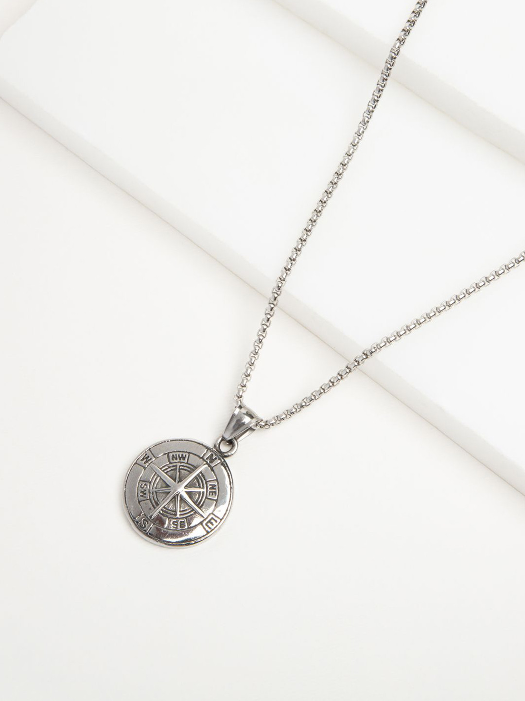 WHITE LIES Silver-Plated Compass Pendant With Chain