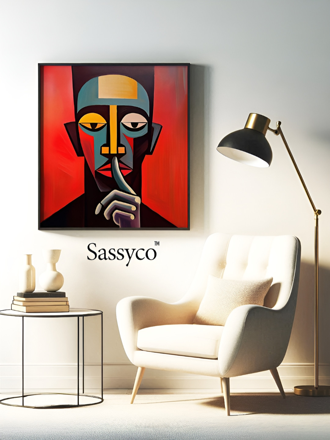 Sassyco Red & Blue 1 Piece Canvas Abstract Wall Paintings