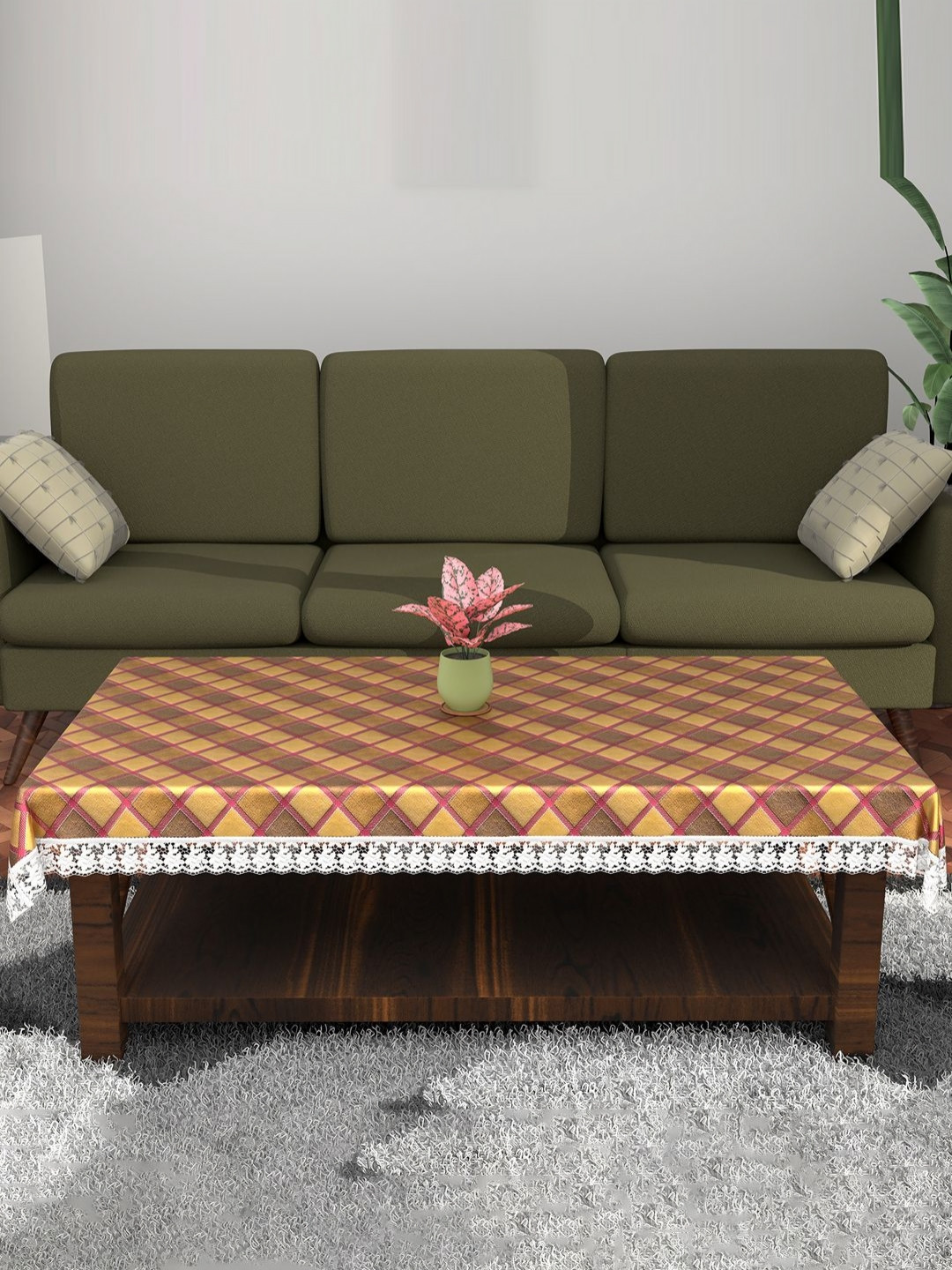 Aura Brown Geometric Printed Plastic Waterproof Rectangular 4 Seater Center Table Cover
