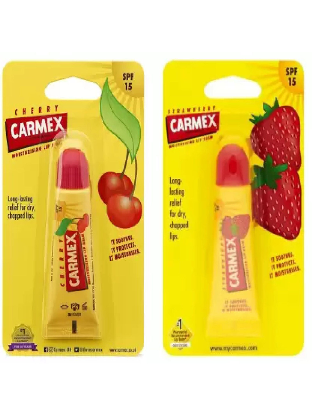 CARMEX Set Of 2 SPF 15 Cherry & Strawberry Moisturizing Lip Balm - 10 g Each