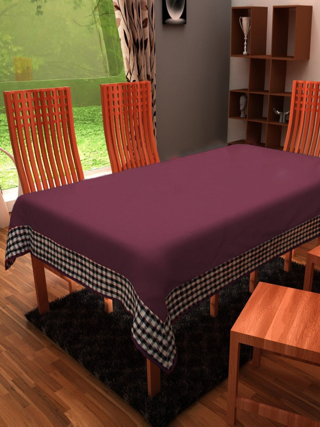 Home Heart Purple Cotton 6-Seater Table Cover with Patchwork details