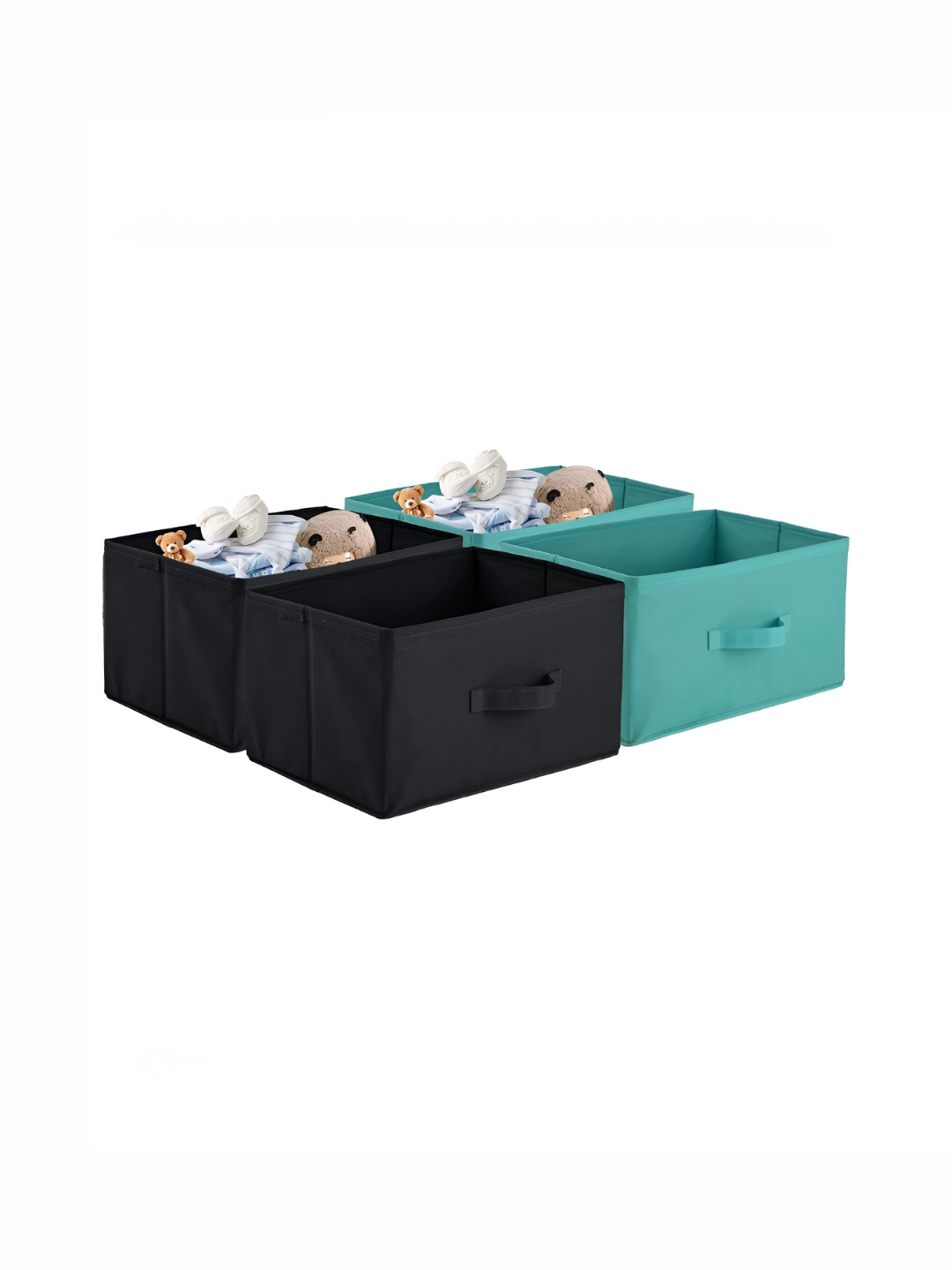 Aura Green & Black 4 Pieces Square Wardrobe Storage Organisers