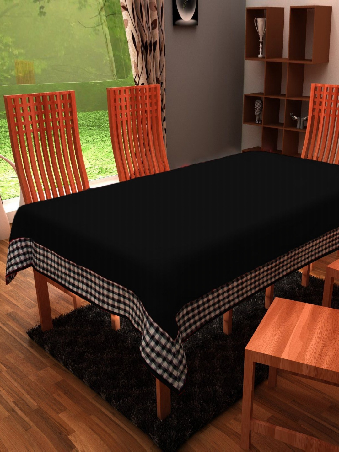 Home Heart Black Cotton 8-Seater Table Cover with Patchwork details