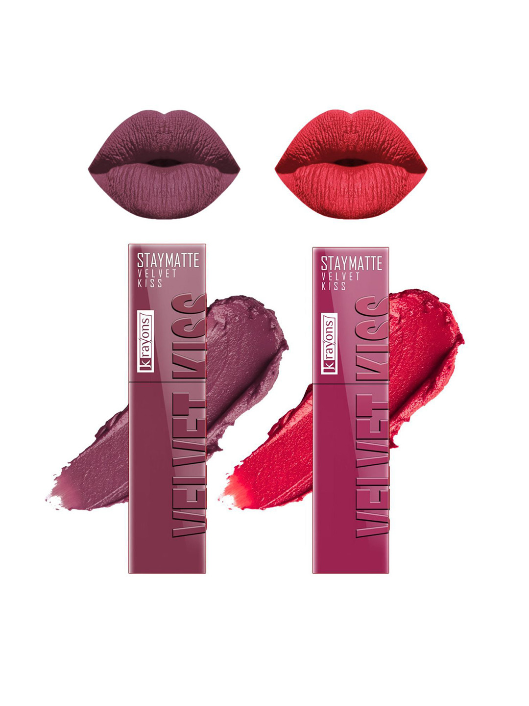 krayons StayMatte Velvet Kiss Set Of 2 Liquid Lipstick - Peach Pink 08-Dusty Mauve 04