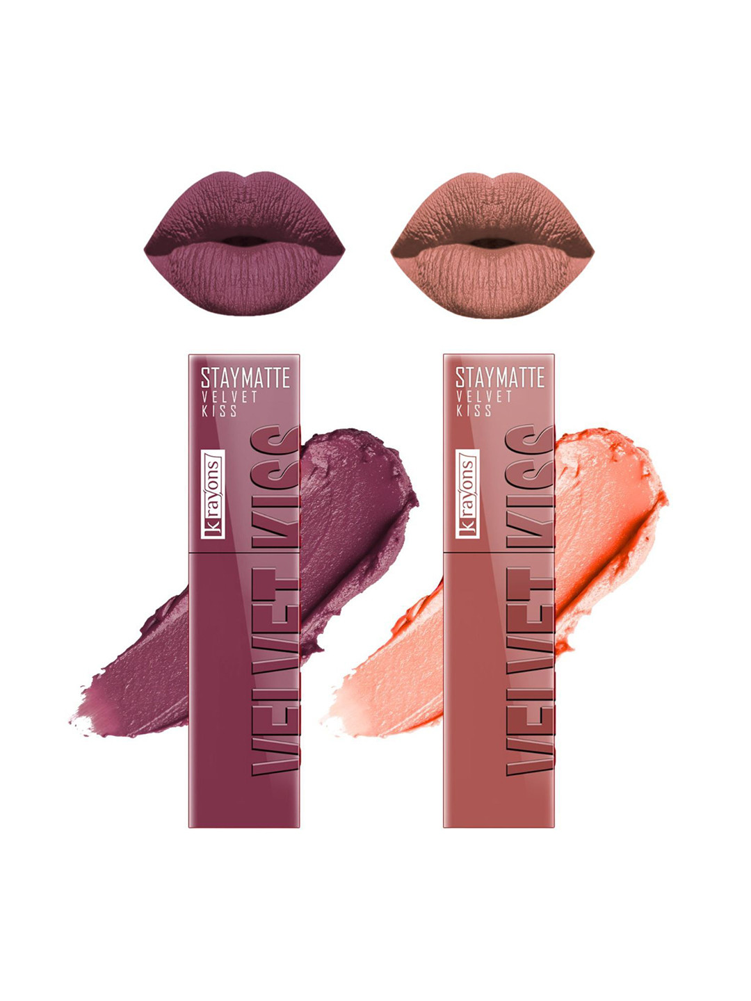 krayons StayMatte Velvet Kiss Set Of 2 Liquid Lipstick - Dusty Mauve - 04 Sheer Nude 05