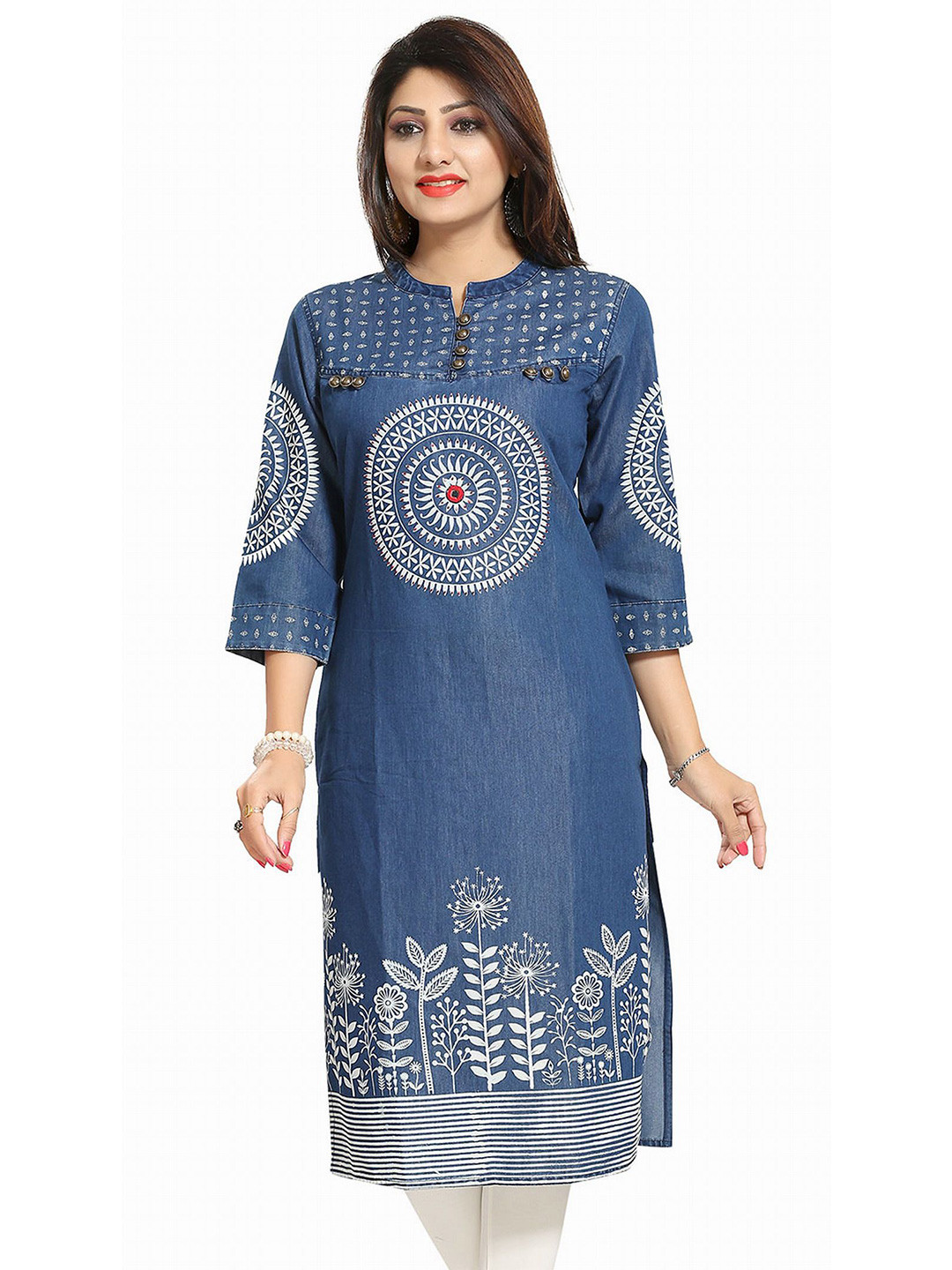 Meher Impex Printed With Bead & Mirror Work Straight Kurta