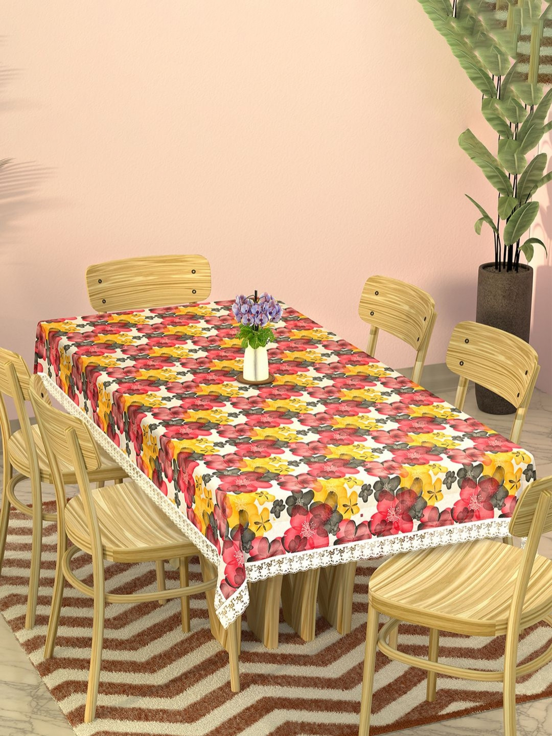 Aura White Floral Plastic Retangular Waterproof 6 Seater Dinner Dining Table Cover