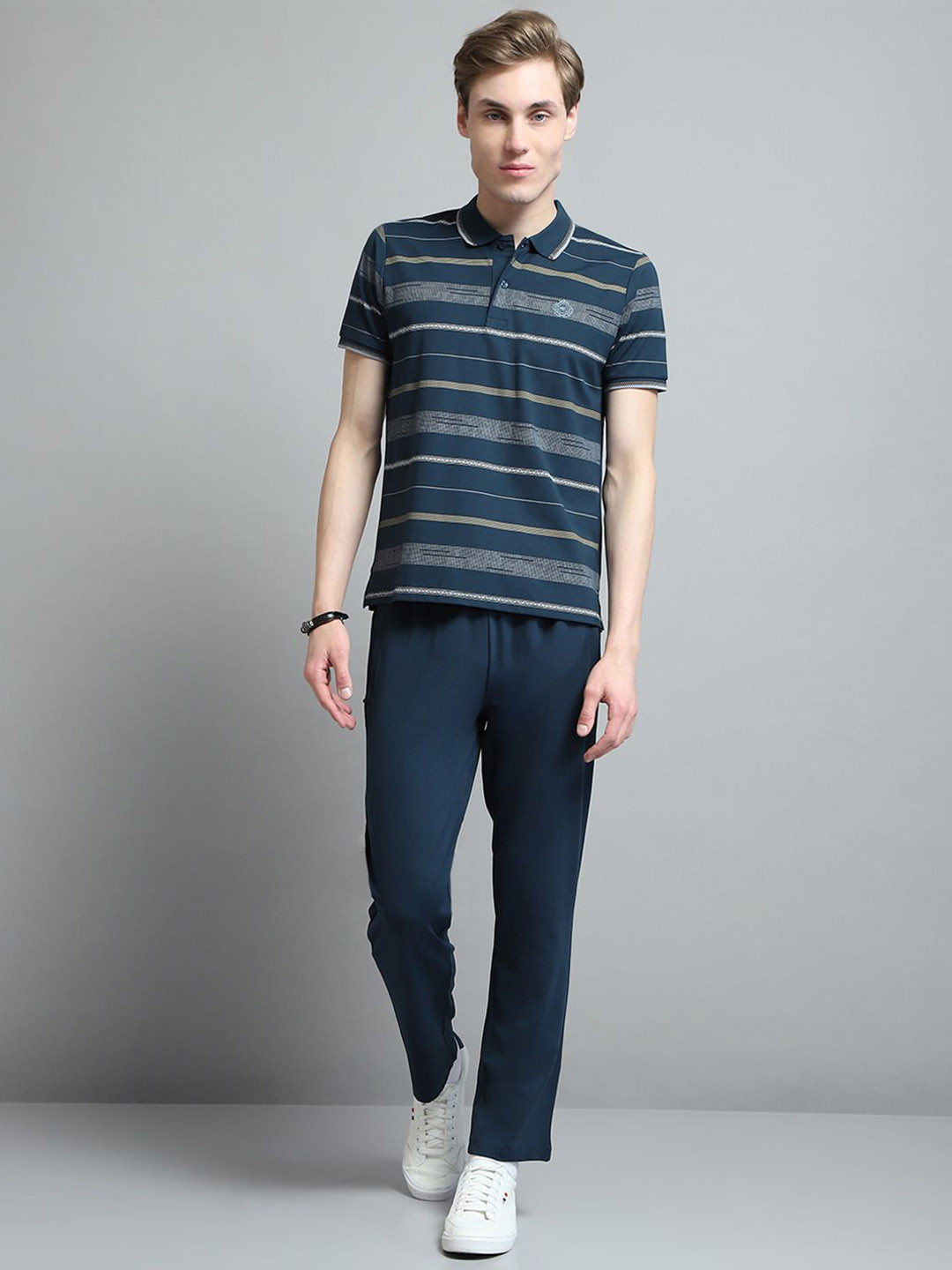 Monte Carlo Striped Collar Neck Half Sleeve Tshirt & Track Pants Co-Ords