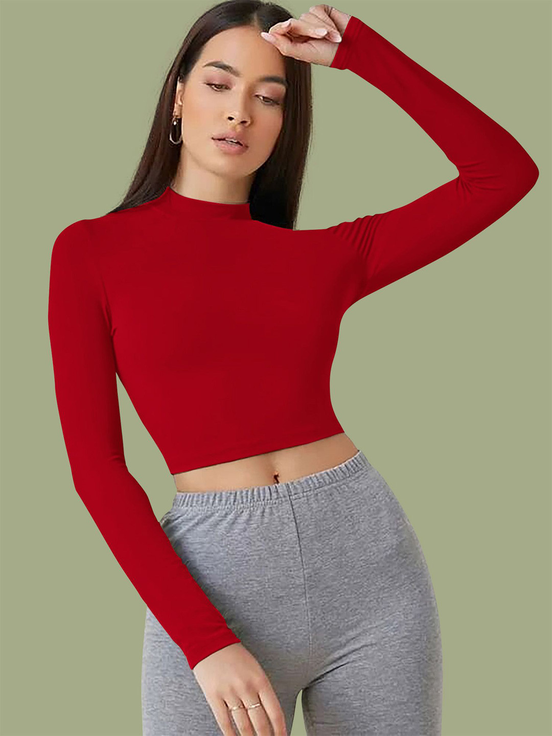 Dream Beauty Fashion top-54-tally-red Women Solid Square Neck Full Sleeve Top