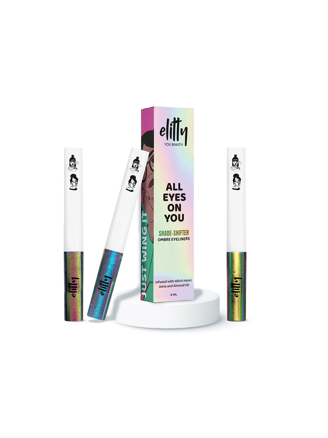 Elitty Set Of 3 Long Lasting Eyeliner- 4 ml Each- Celestial- Jade Jive- All The Rizz