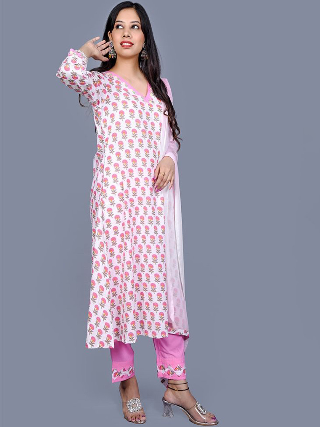 Mishy Women Floral Printed Regular Pure Cotton Kurta with Trousers & With Dupatta
