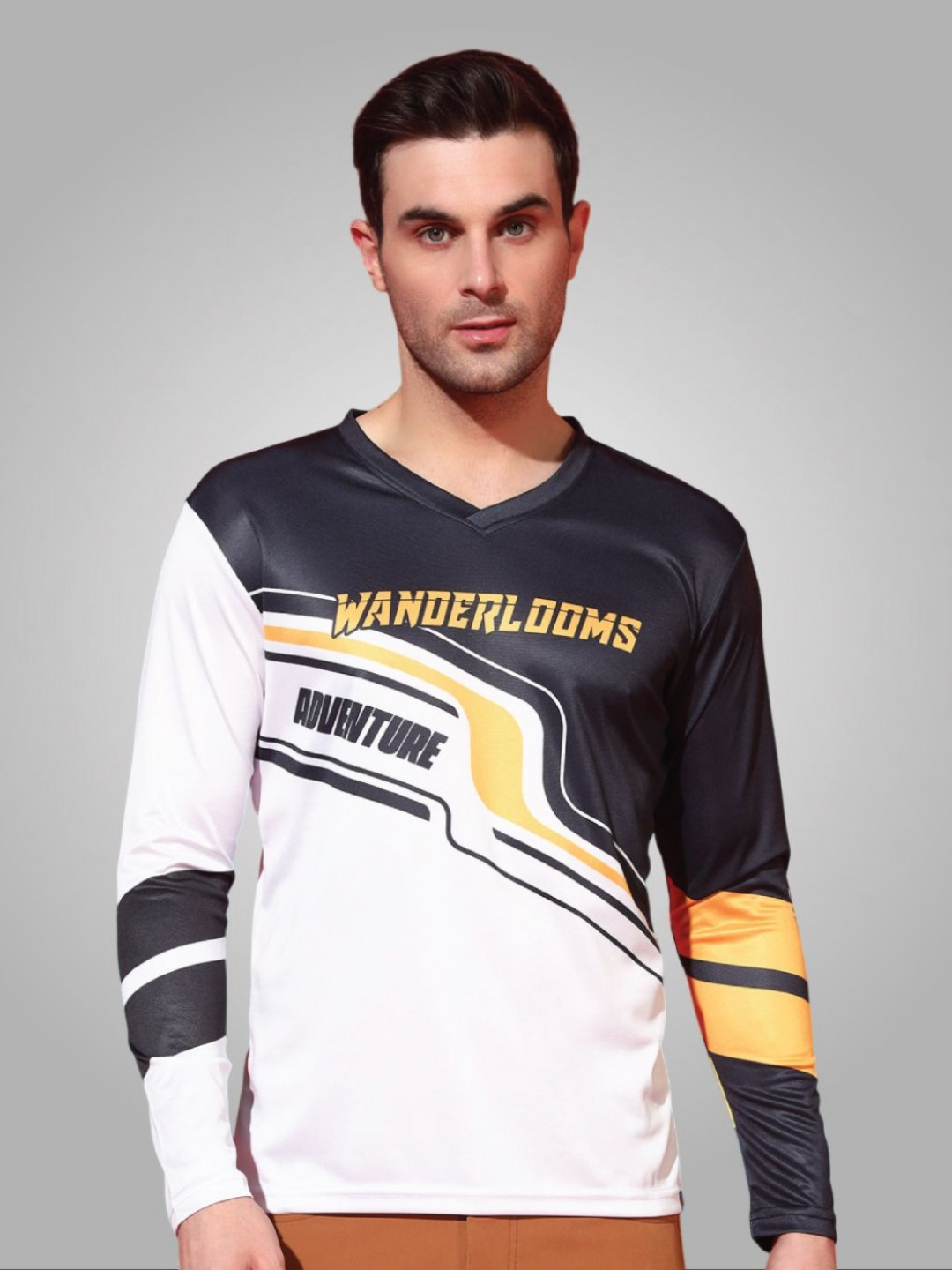 WANDERLOOMS Adventure Pulse Riding Graphic Printed V-Neck Sports T-shirt