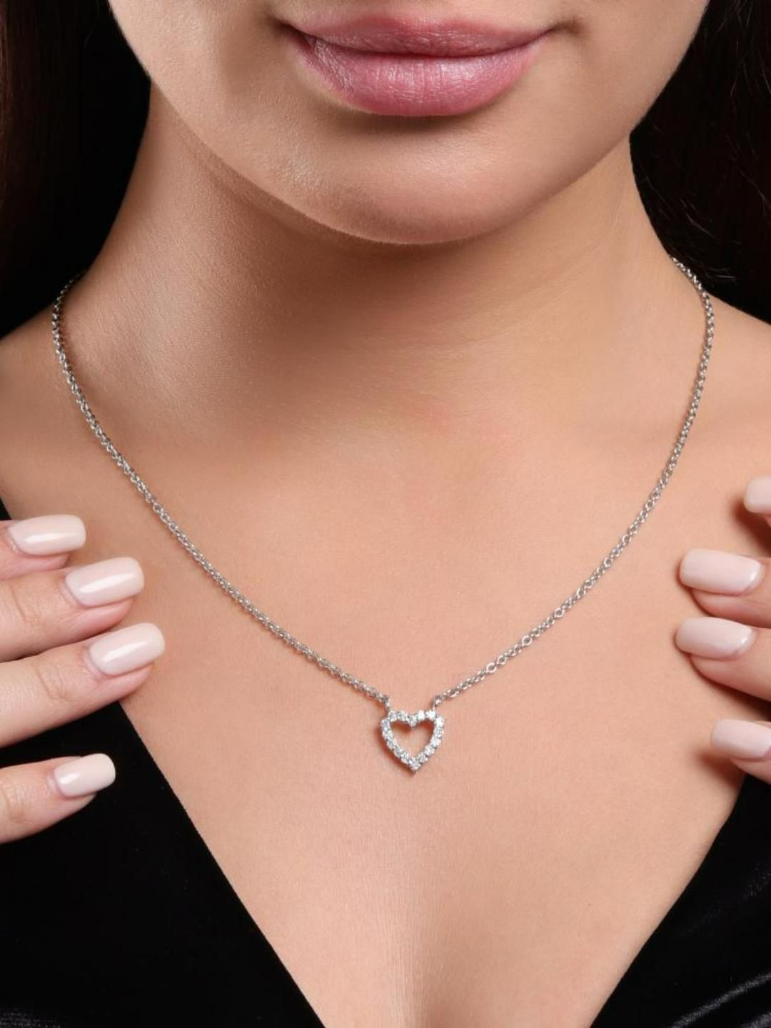 Soraya Luxe 925 Sterling Silver Moissanite Diamond Rhodium-Plated Heart Pendant Necklace