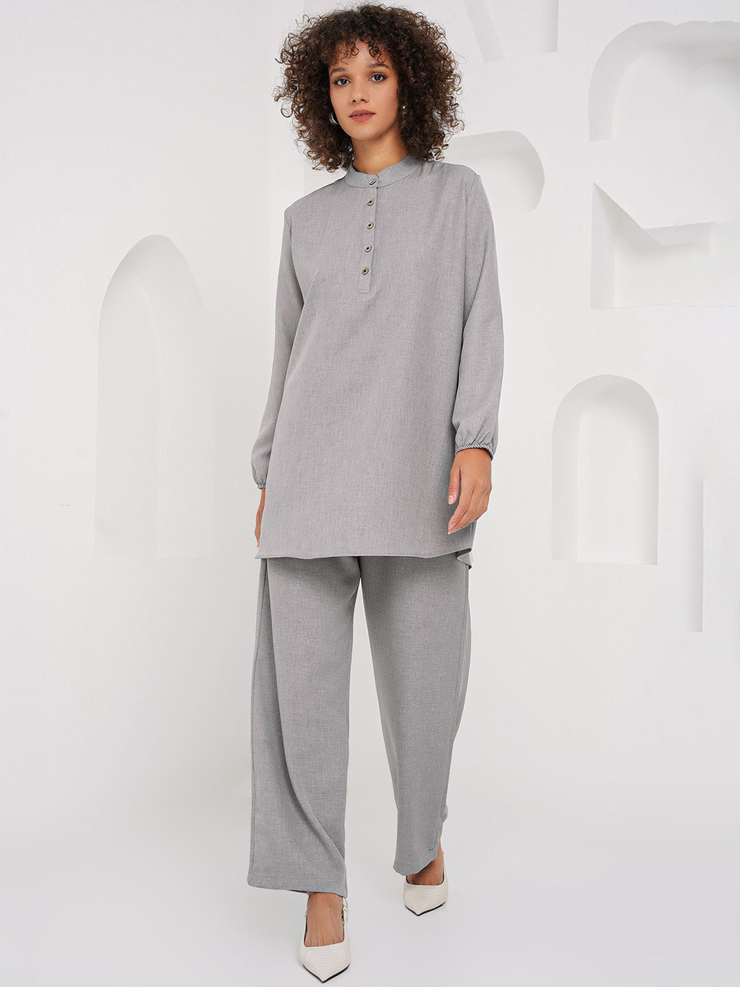 BIGDART Mandarin Collar Top With Trousers Co-Ords