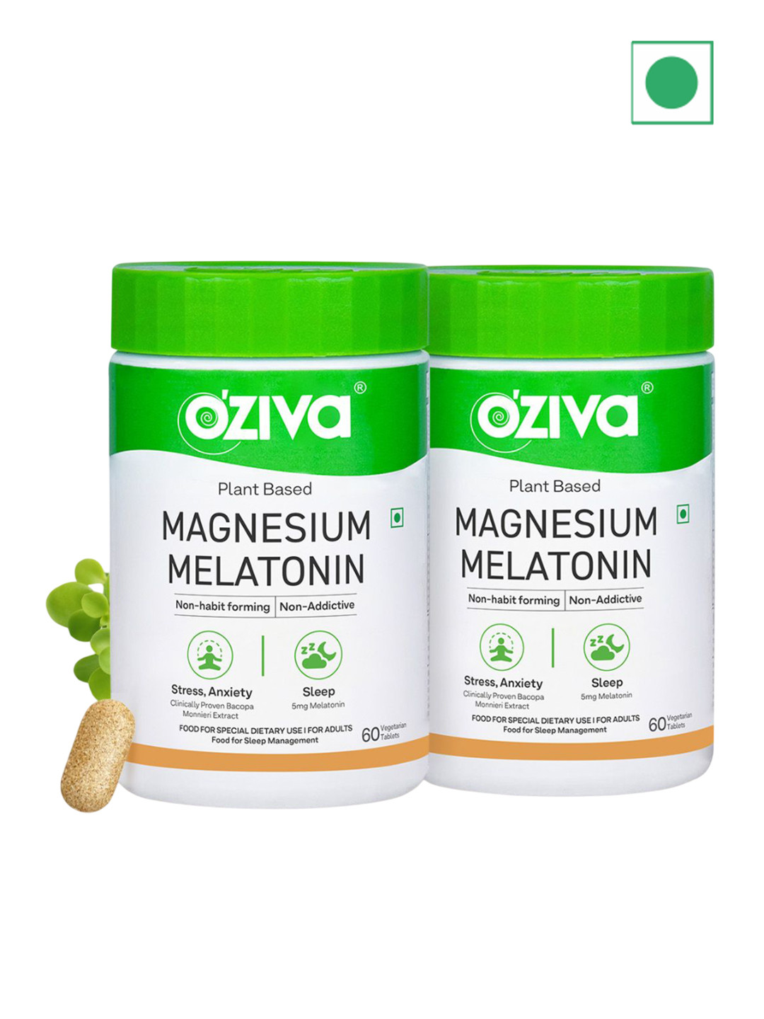 OZiva Set Of 2 Magnesium Melatonin Tablets For Restful Sleep- 60 Tablets Each