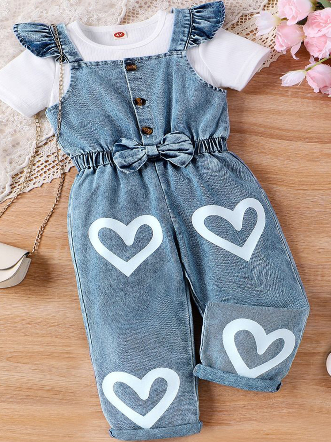 LULU & SKY Girls Denim Novelty Dungaree With T-Shirt