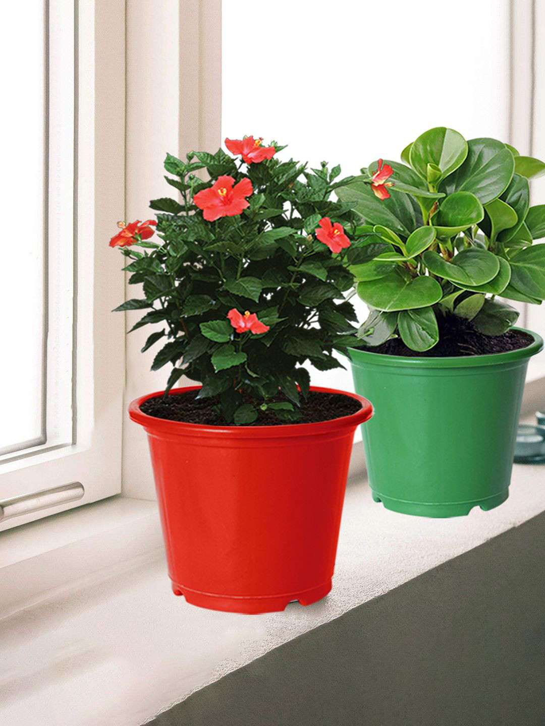Kuber Industries 3 Pcs Green & Black Durable Plastic Flower Pot Gamla For Home Decor