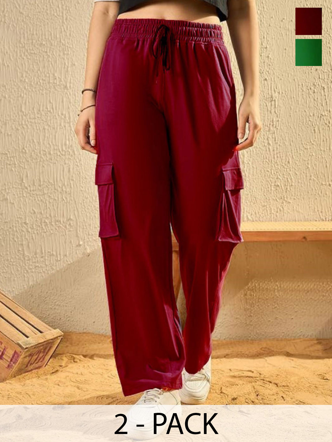 White Moon Women Pack Of 2 Cotton  Mid-Rise Track Pants