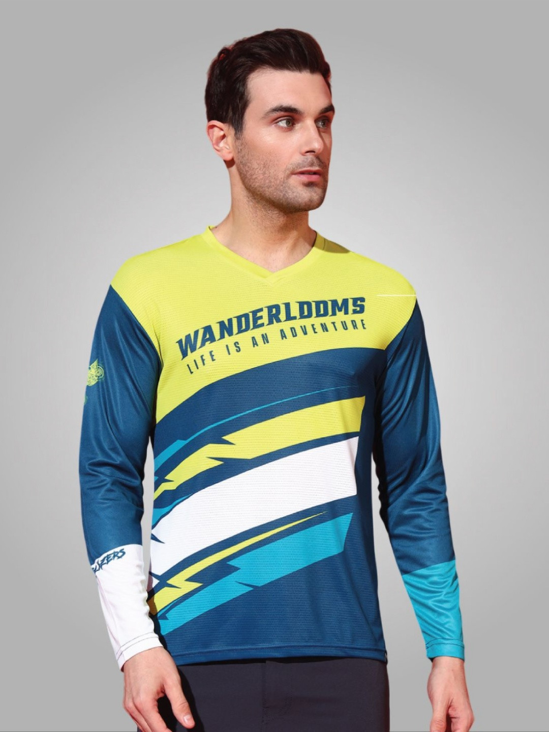 WANDERLOOMS Trailblazer Riding Jersey Graphic Printed V-Neck Sports T-shirt