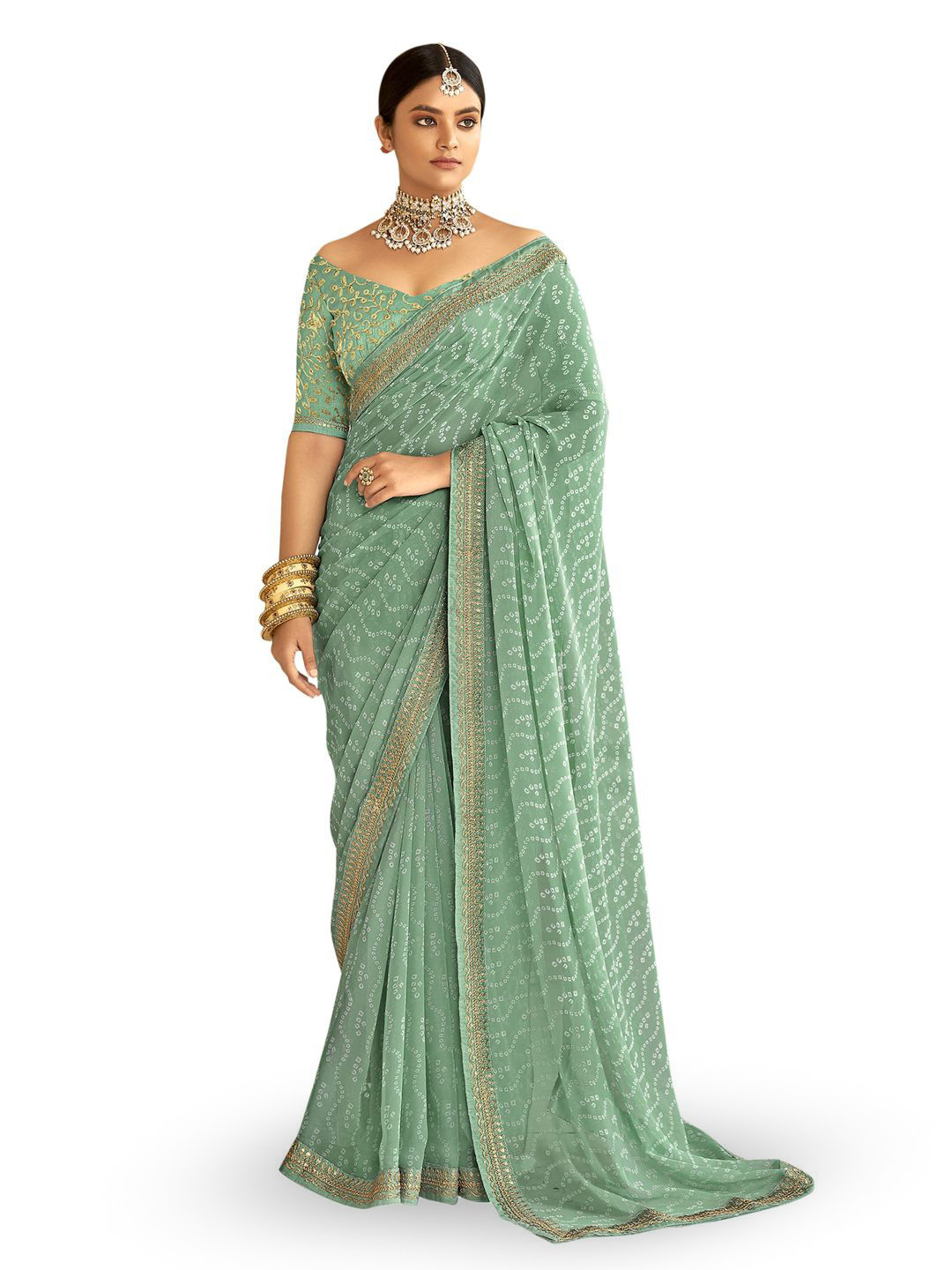DIVASTRI Bandhani Embroidered Pure Georgette Saree