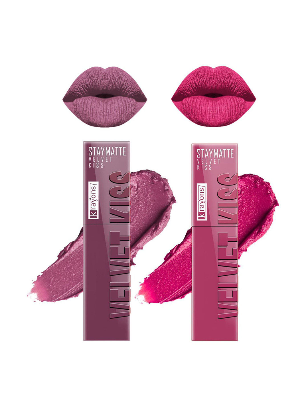 krayons StayMatte Velvet Kiss Set Of 2 Liquid Lipstick - Pink Punch 06 - Orchid Love 10
