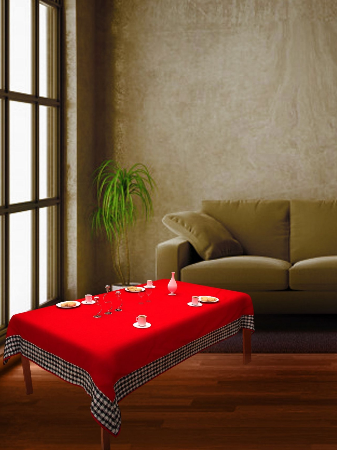 Home Heart Red Cotton 2-Seater Table Cover with Patchwork details