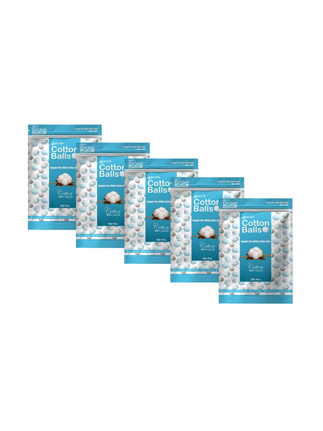 Assure Set Of 5 White Makeup Remover Cotton Balls- 100 Pcs Each