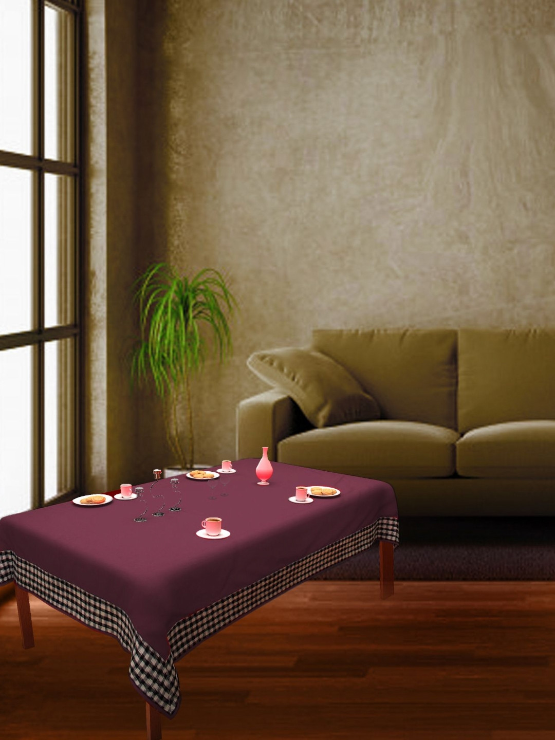 Home Heart Purple Cotton 2-Seater Table Cover with Patchwork details