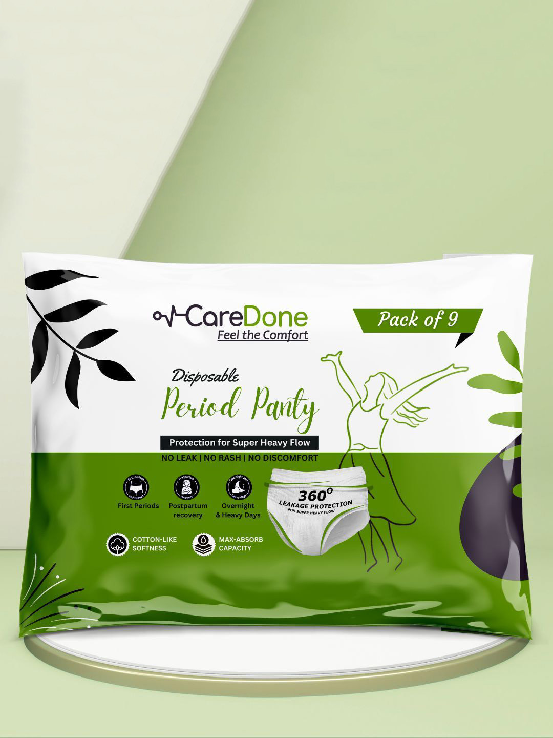 CareDone Disposable Leakproof Overnight Protection Cotton Period Panties - XS - 9 Pieces