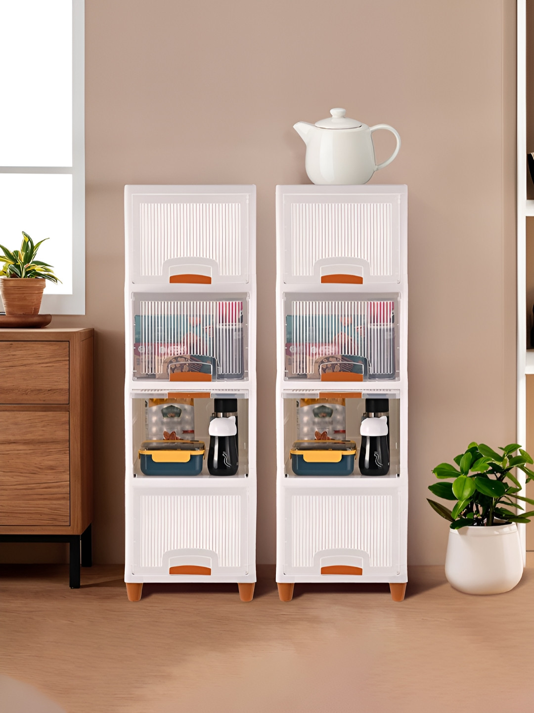 Aura Set of 2 Transparent 8 Units Modular Cabinet Storage 4 + 4 Foldable Drawer Organiser