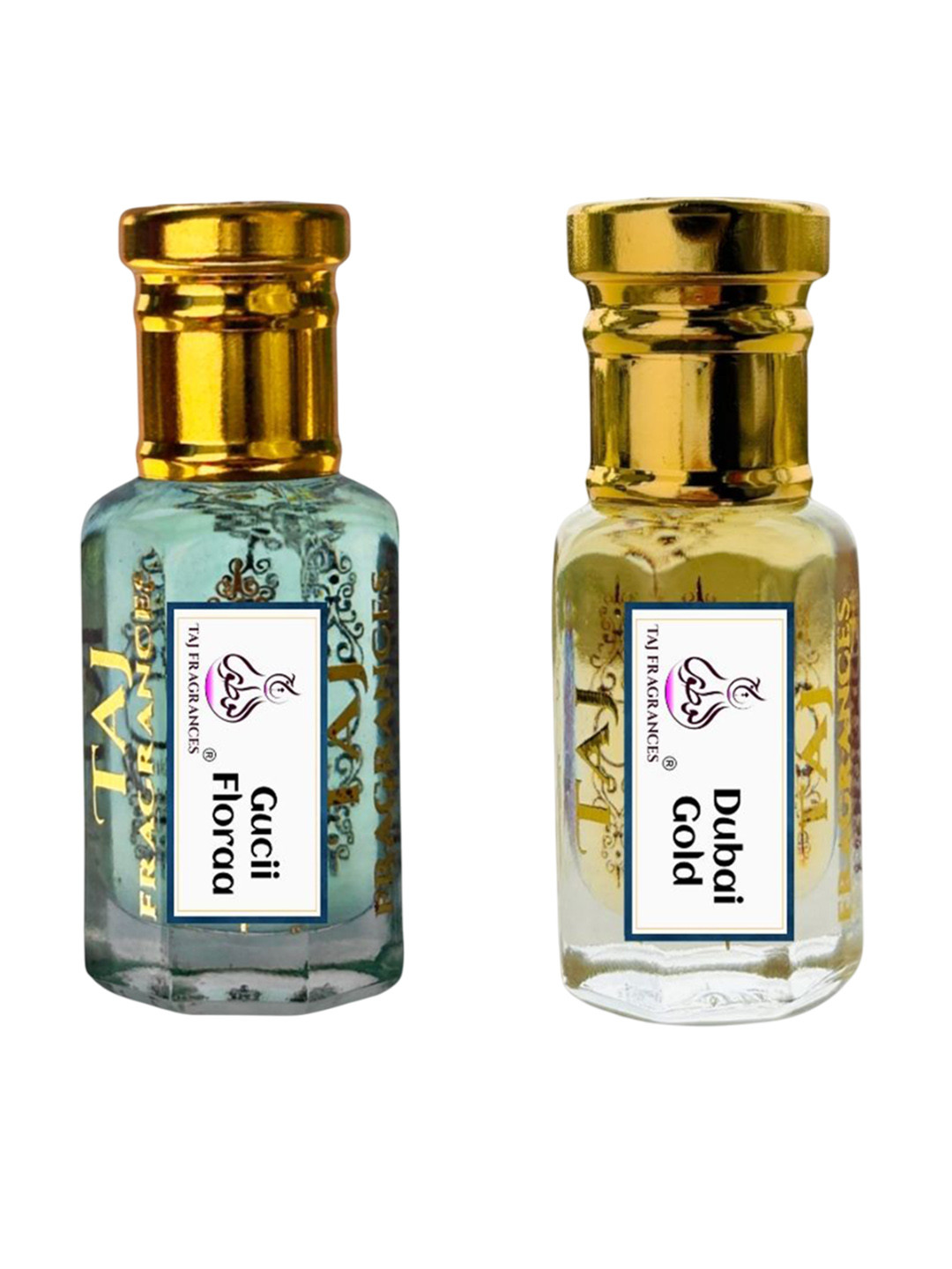 Taj Fragrances Set Of 2 Gucii Floral & Dubai Gold Natural Alcohol Free Attar - 12ml Each