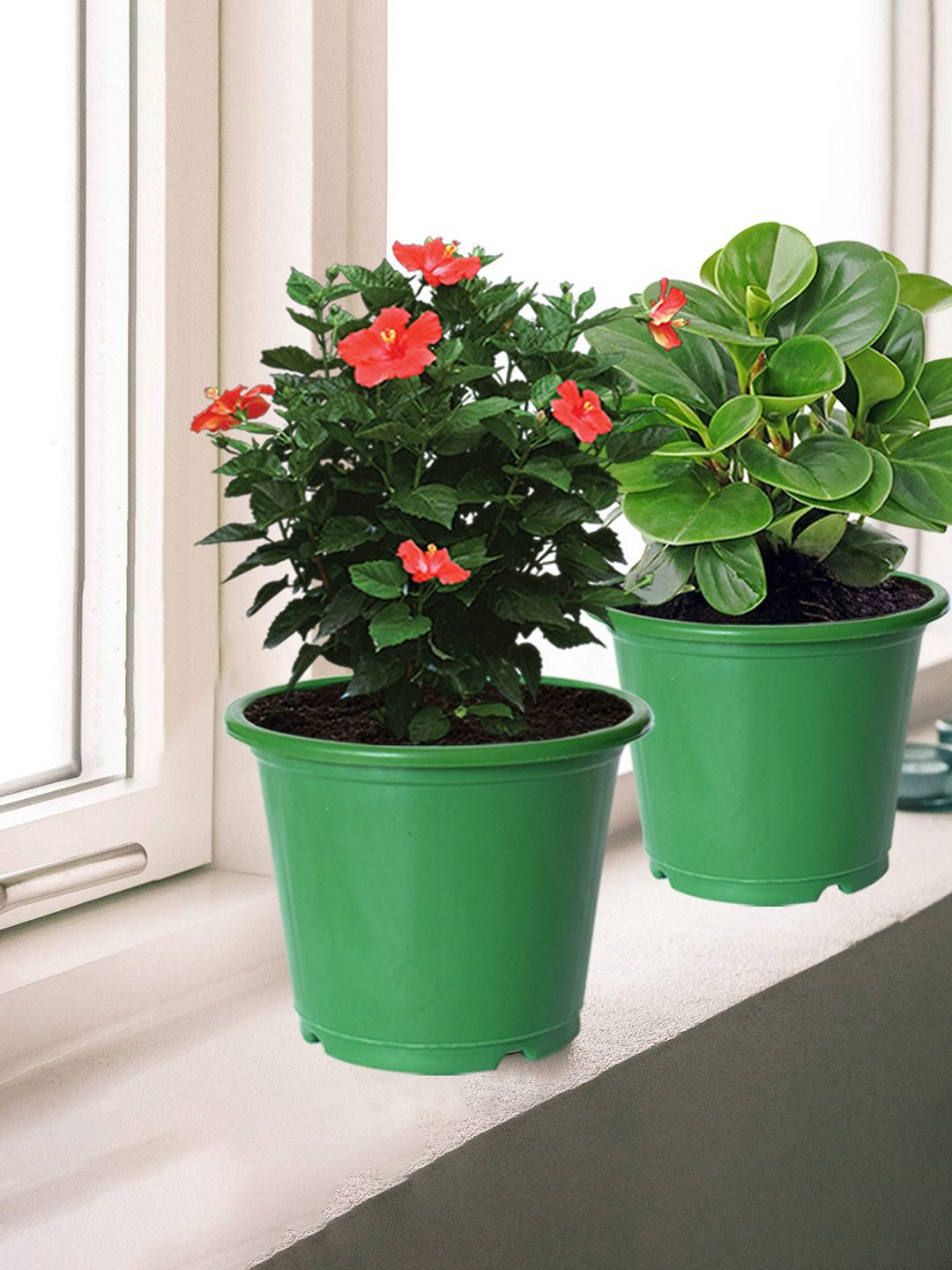Kuber Industries 3-Pcs Green Durable Plastic Flower Pot Gamla Drain Holes for Home Decor