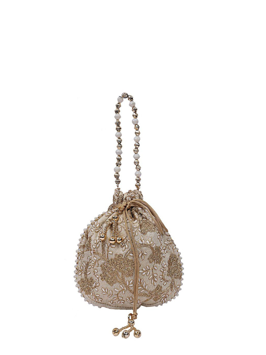 Kuber Industries Embroidery Drawstring Hand Purse With Gold Pearl Border Potli Clutch