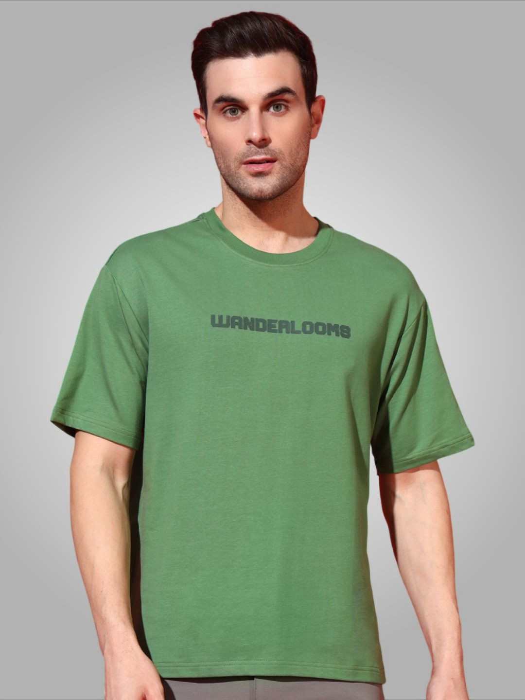 WANDERLOOMS Explore Graphic Printed Drop-Shoulder Sleeves Cotton Oversized T-shirt