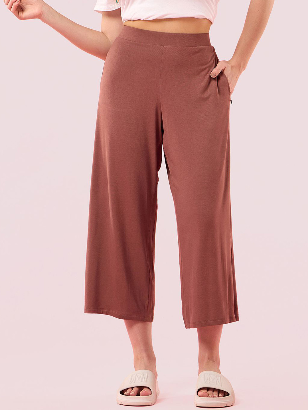 Enamor Mid Rise Crop Length Culotte With Smart Side Slits Straight-Leg Lounge Pant