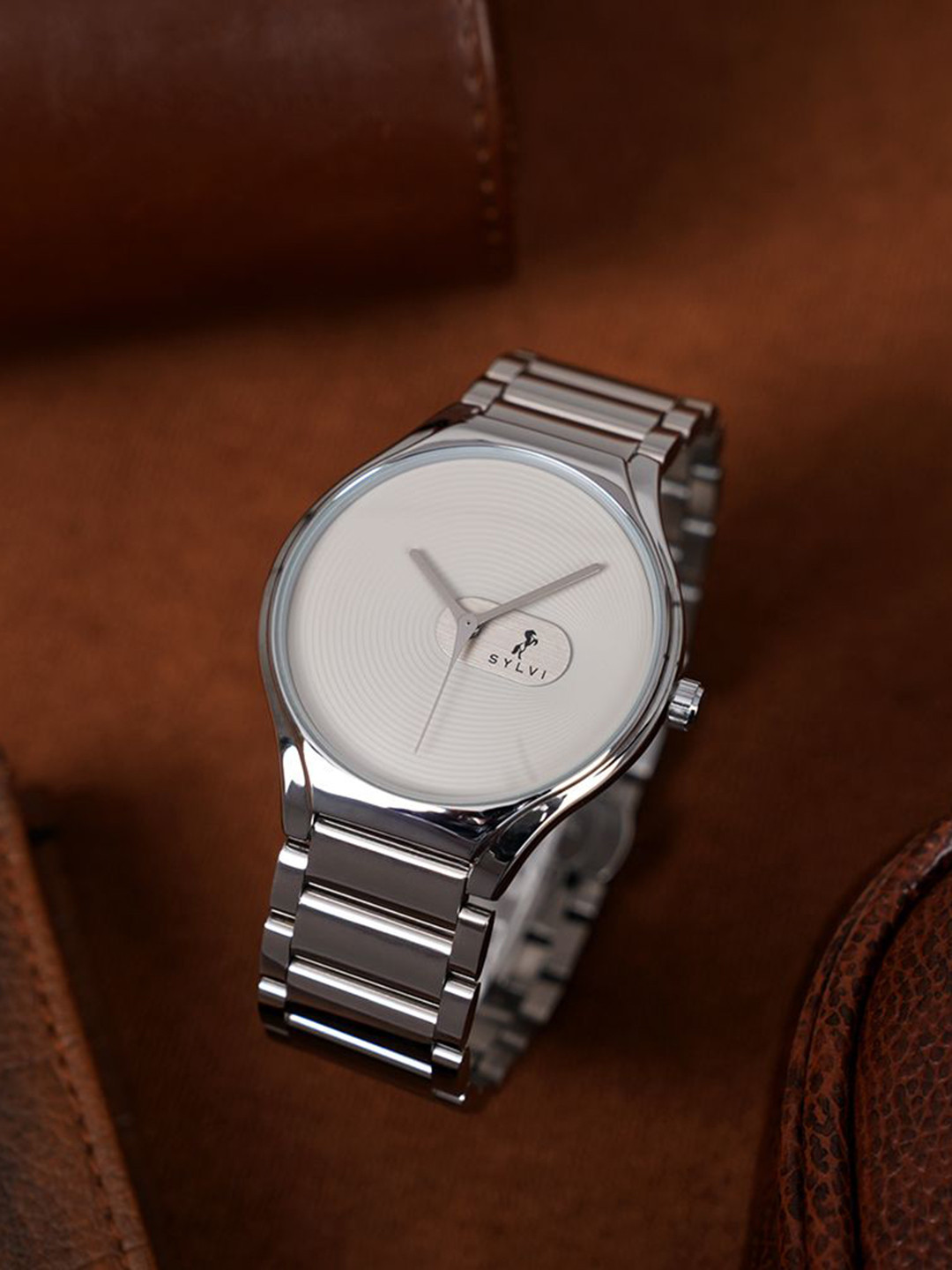 Sylvi Men Patterned Dial & Stainless Steel Straps Analogue Watch ELEGARE-Grey-silver