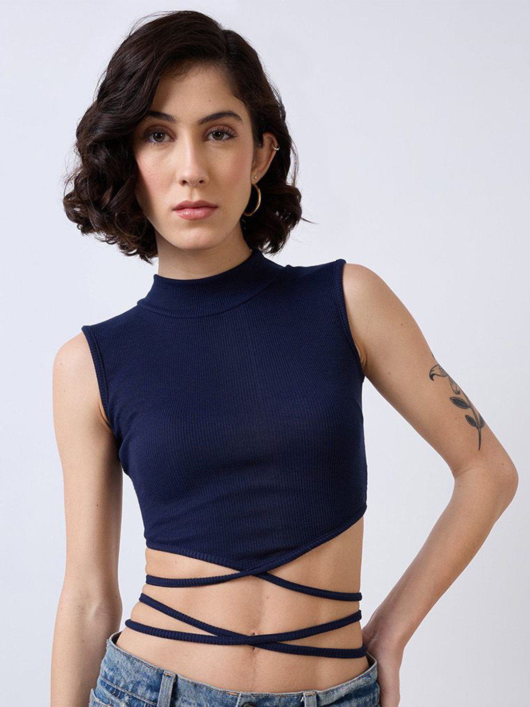 SZN Navy Blue High Neck Crop Top