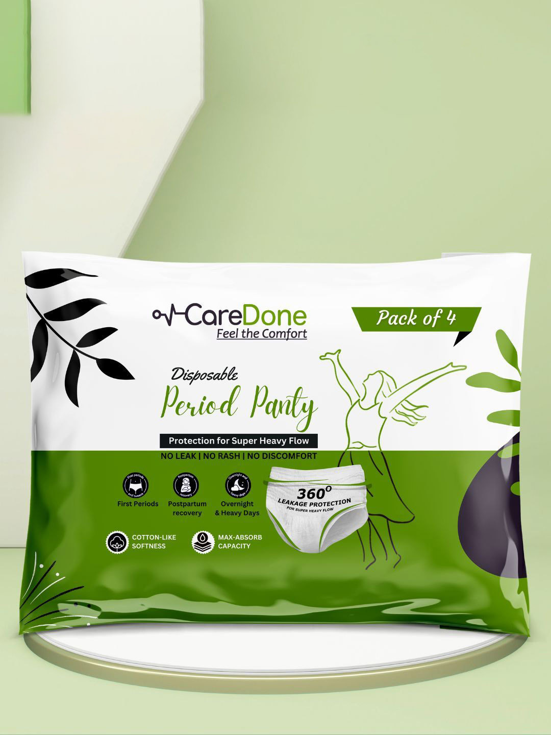 CareDone Disposable Leakproof Overnight Protection Cotton Period Panties - XS - 4 Pieces