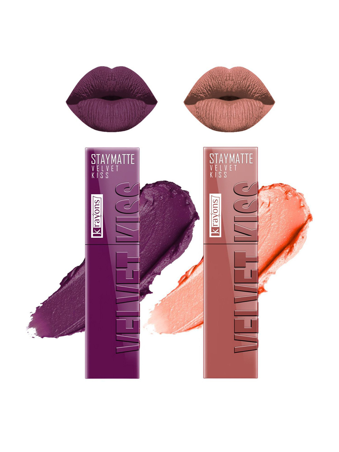 krayons Velvet Kiss Set Of 2 Liquid Lipstick - 3.5 ml Each Burgundy 03 Sheer Nude 05