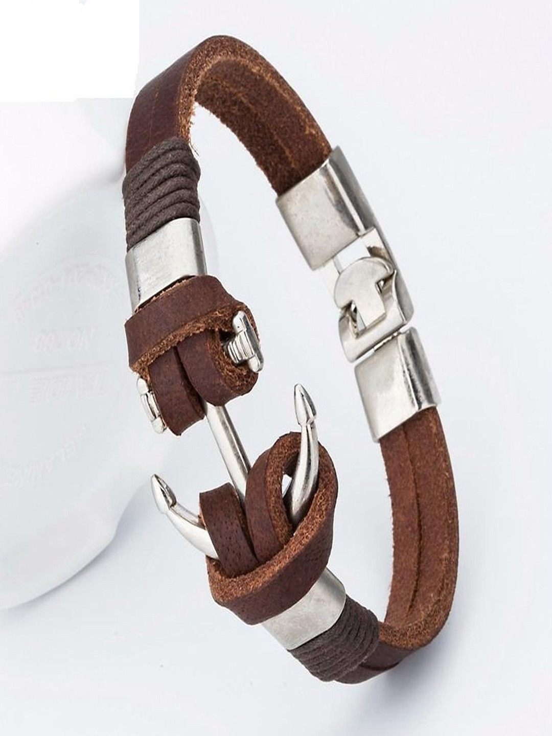 The Roadster Lifestyle Co Men Anchor Charm Leather Wrapround Bracelet
