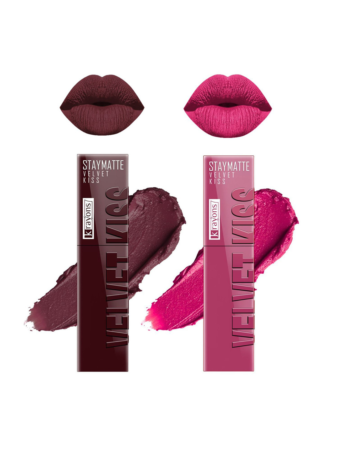 krayons StayMatte Velvet Kiss Set Of 2 Liquid Lipstick - Pink Punch 02 - Burnt Maroon 10