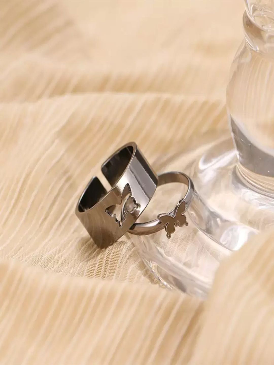 DressBerry Set Of 2 Silver-Plated Butterfly Ring Silver