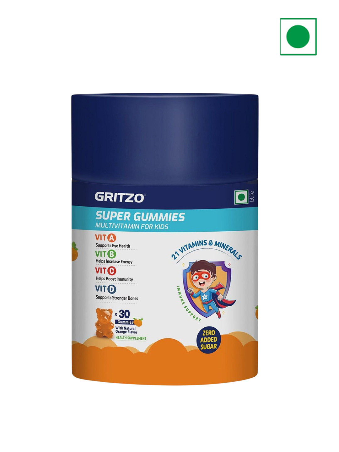 Gritzo Super Gummies Multivitamin- Orange Flavour- 30 Gummies