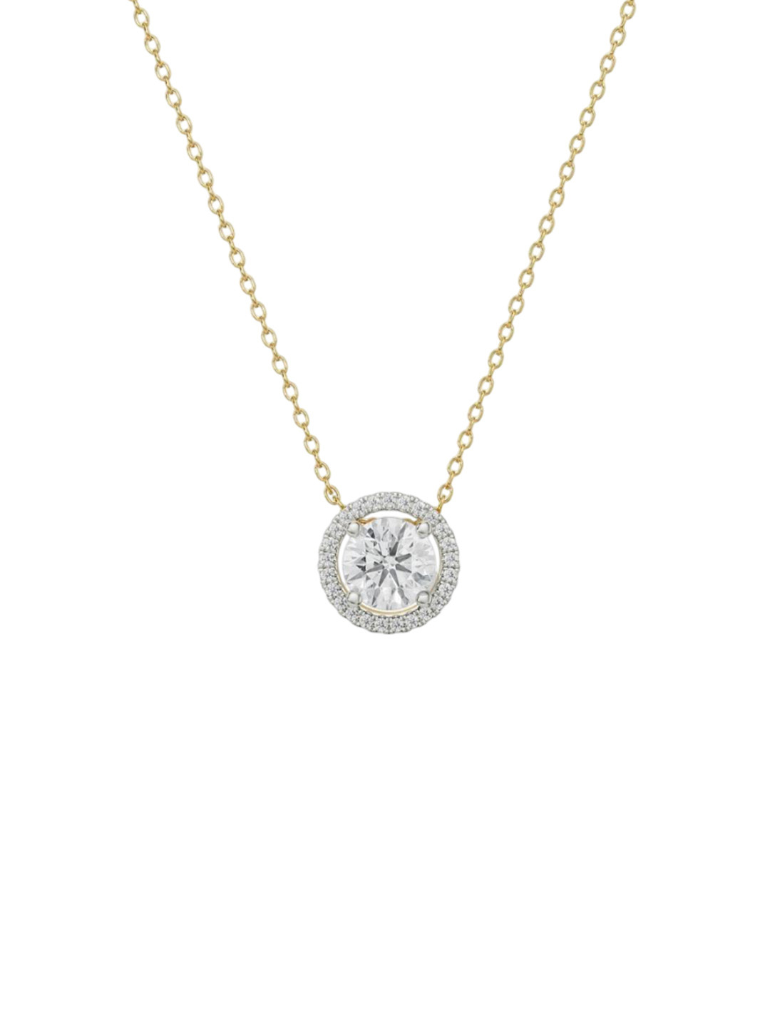Emori Halo Round Solitaire Lab Diamond in 14KT Gold Necklace