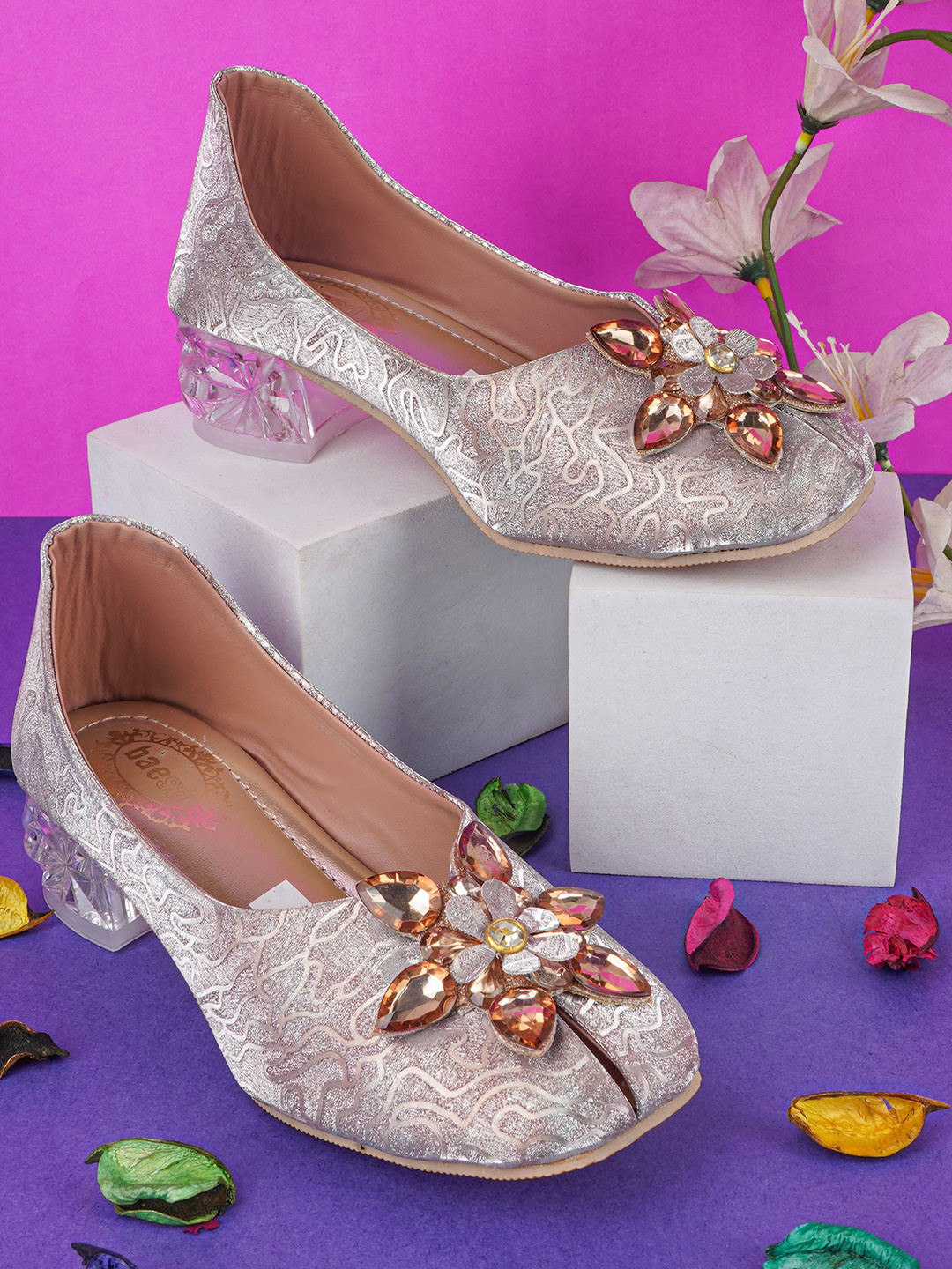 BAESD Girls Textured Party Block Ballerina