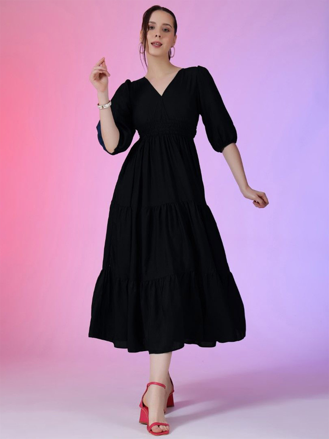 Jash Creation Applique Fit & Flare Maxi Dress