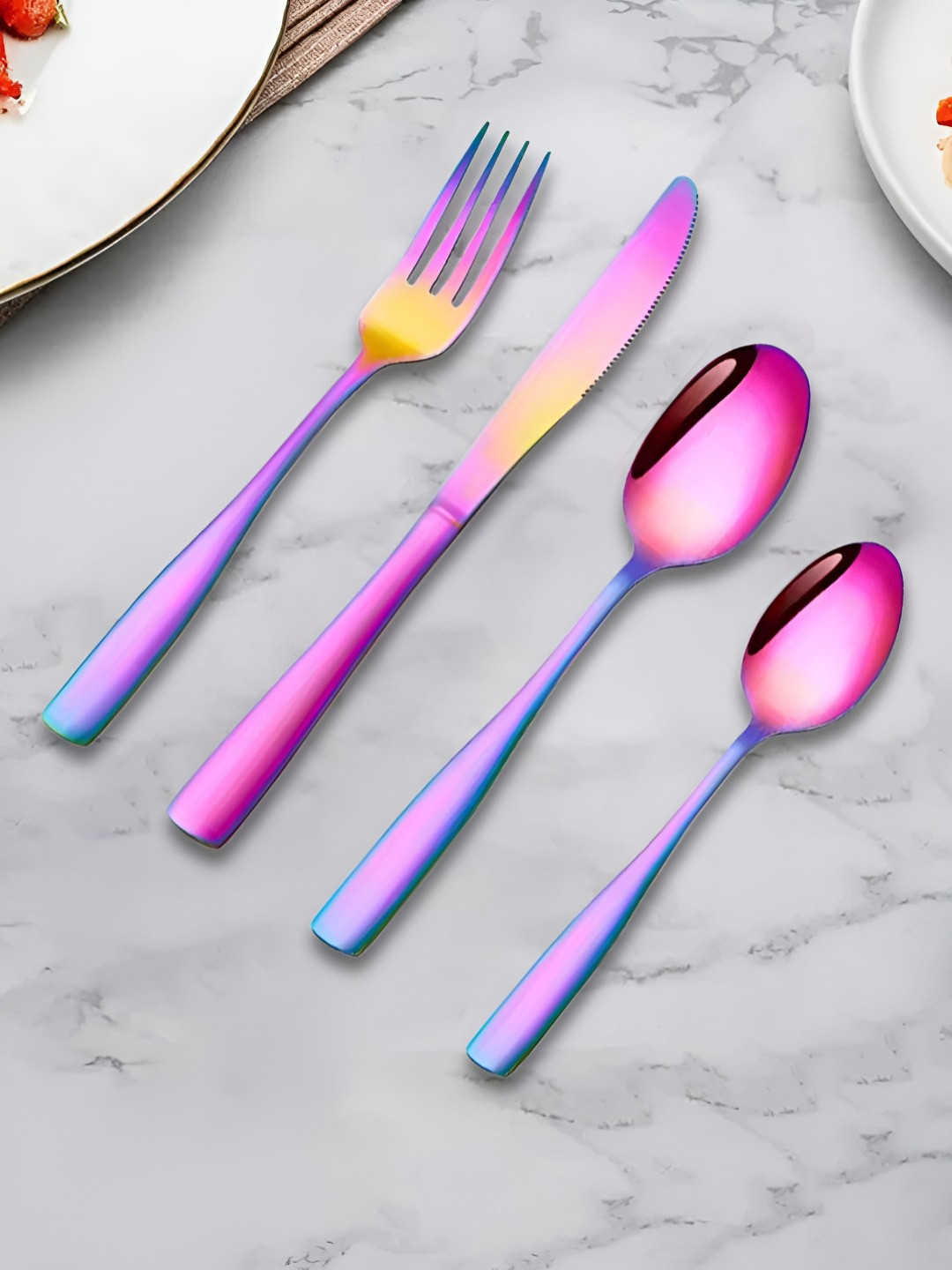 YELONA 4-Piece Rainbow Silverware Stainless Steel Flatware Cutlery