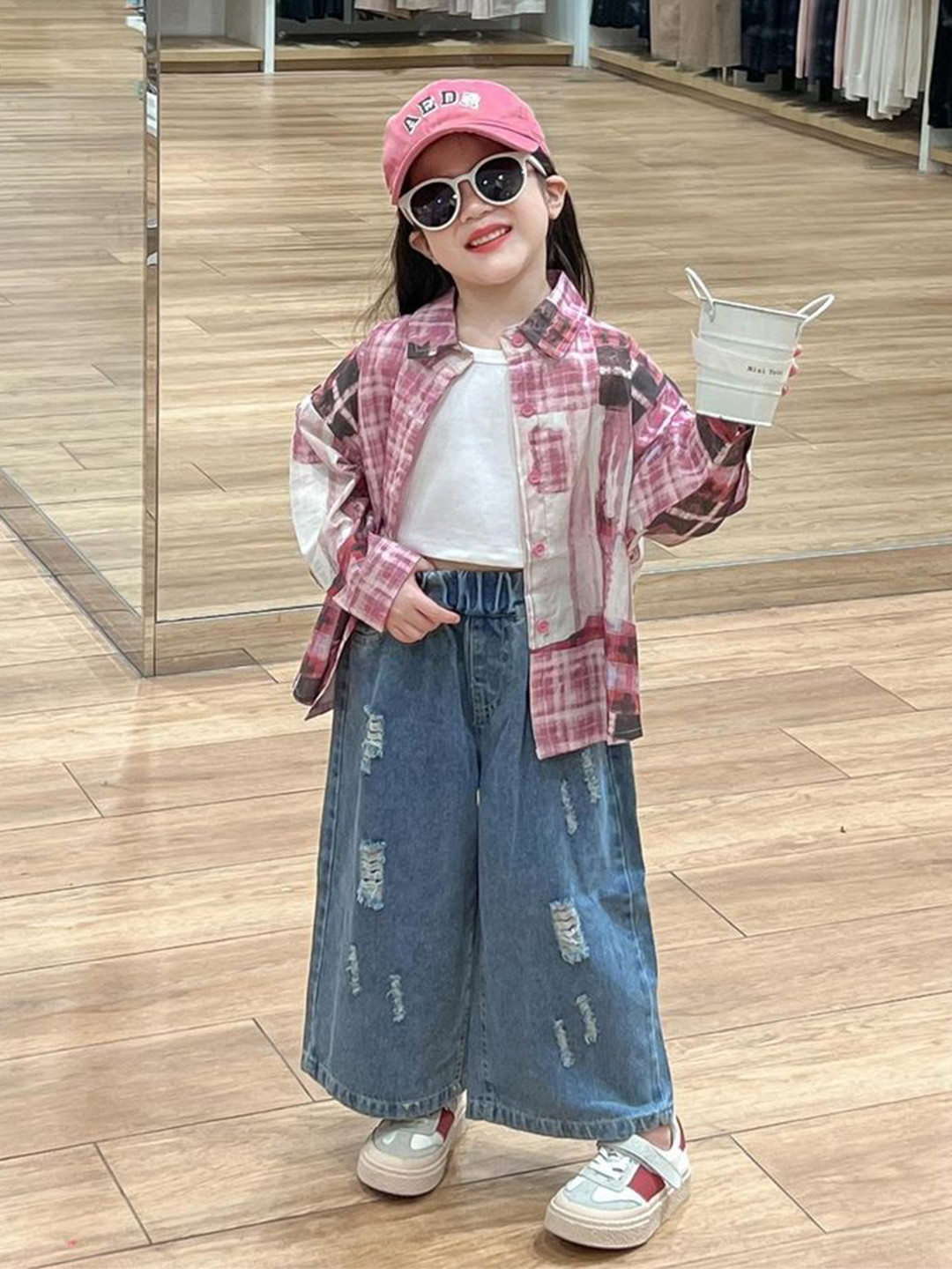 LULU & SKY Girls Tartan Checks Opaque Checked Casual Shirt