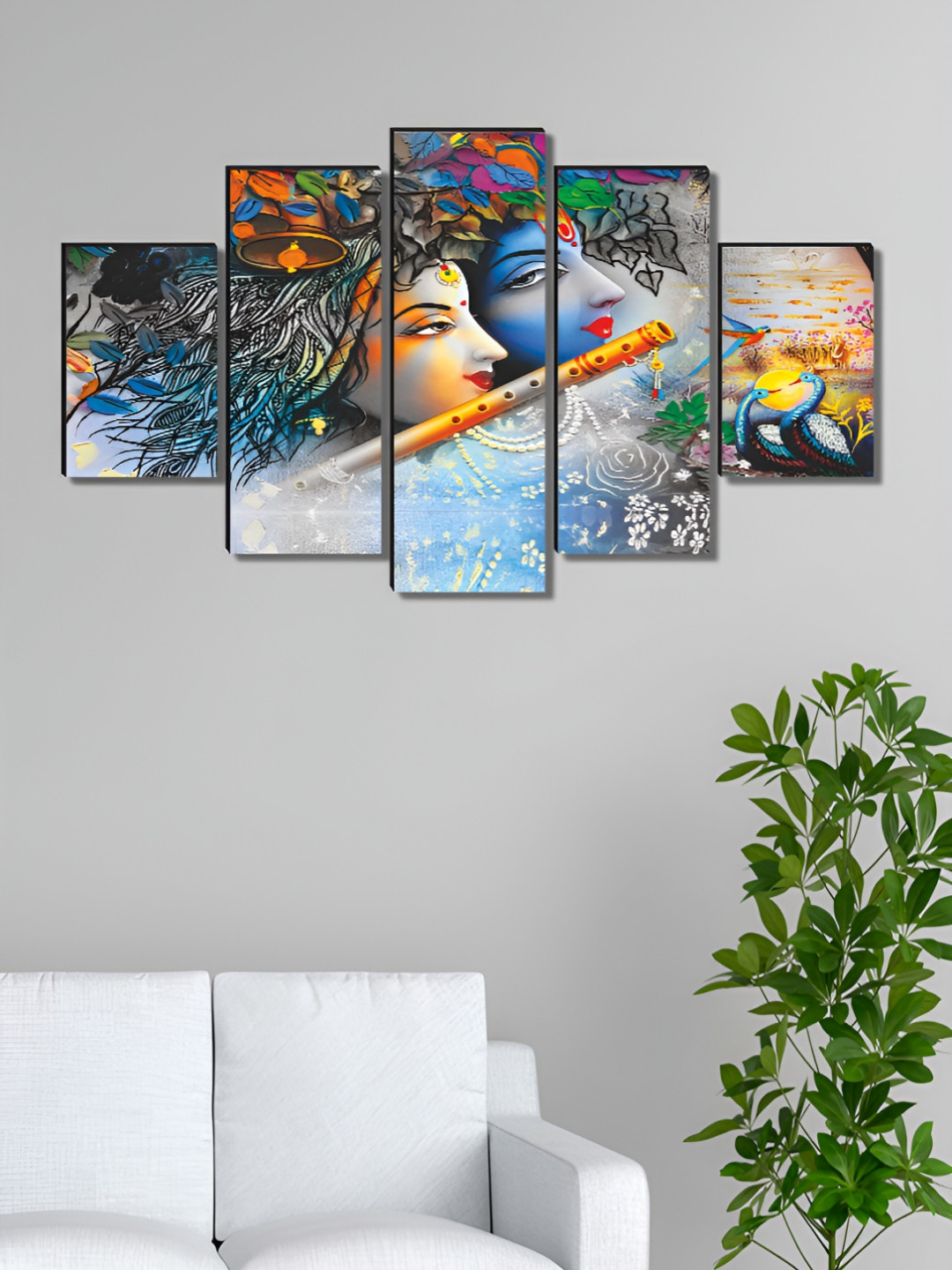 Myntra Elegant Homes Green & Blue 5 Piece Wood Religious Wall Paintings