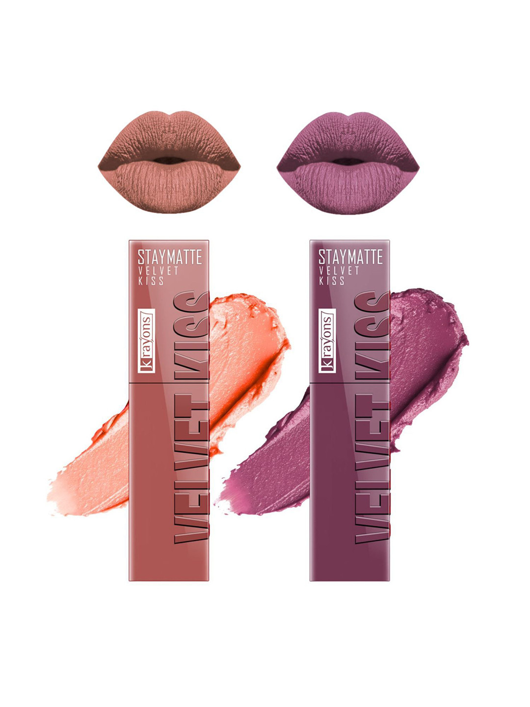 krayons Set Of 2 Velvet Kiss Liquid Lipstick - 3.5 ml Each - Orchid Love 06-Sheer Nude 05